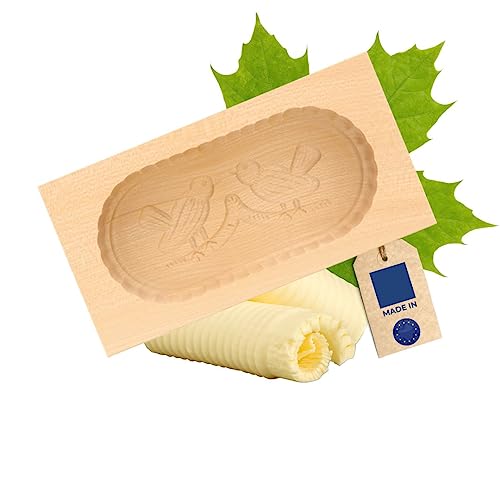 HOFMEISTER® Butterform, für 250 g Butter, 19 cm, 2 Vögel, handgeschnitzt in Deutschland, Butter-Form zum Dekorieren, eckige Sturz-Form, Butter-Model aus heimischem Ahorn-Holz von Hofmeister Holzwaren