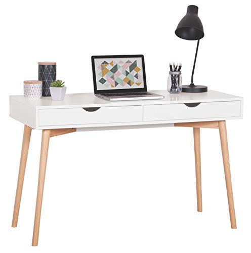 Casa Vital Office Desk Skandi, White, with solid Beech Legs, 2 Drawers Included, 120x48x75 cm, MDF for Home Office or Sideboard von "N/A"
