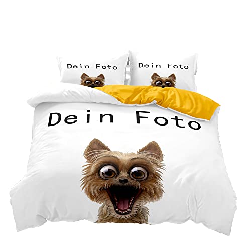 Foto Bettwäsche mit Eigenem Foto,Personalisierte Geschenk-Idee/Bettbezug mit eigenem Foto (Gelb, 135x200+80x80x2), 202258T01 von N\\A