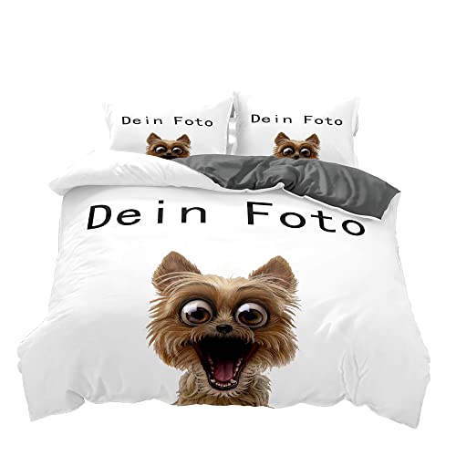 Foto Bettwäsche mit Eigenem Foto,Personalisierte Geschenk-Idee/Bettbezug mit eigenem Foto (Grau, 155x220+80x80x2), (202258T01) von N\\A