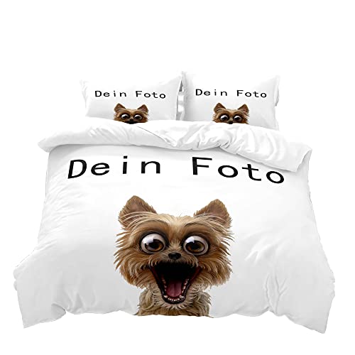 NA Foto Bettwäsche mit Eigenem Foto,Personalisierte Geschenk-Idee/Bettbezug mit eigenem Foto (Weiß, 155x220+80x80x2) von N\\A