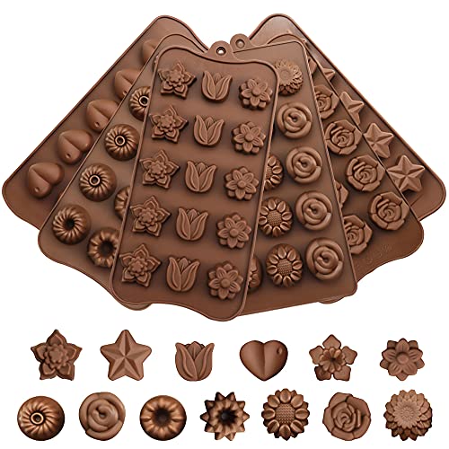 Cutefly 6 Stück Pralinenform Silikon Schokolade Formen Herzen Backform Silikon Schokoladenform 3D Süßigkeiten Formen Verschiedene Schokoladenförmchen Antihaft Gießform für Schokolade Eiswürfel, Braun von cutefly
