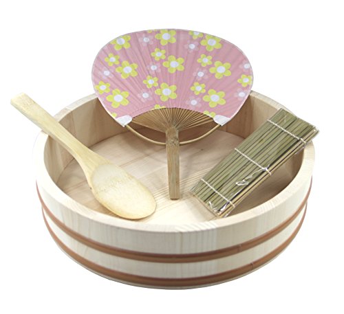 Hangiri Holzschüssel für Sushi Reis Ø 30 cm Holzbottich 4-tlg.-Set Geschenkidee von N.A.