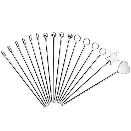 KLYNGTSK 16 Stück Edelstahl Cocktailspieße Cocktail-Sticks Metall Martini Spieße Wiederverwendbare Cocktail-Picks Hochzeit Obst Stäbchen Lange Obst Sticks für Snacks, Antipasti, Fruchtsalat, Cocktail von KLYNGTSK