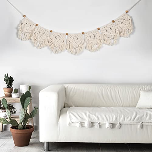 Makramee boho girlande Wandbehang Tapisserie Fransengirlande Banner Baumwolle gewebt Wand Dekoration für Wohnzimmer Schlafzimmer Hochzeitsfeier Dekoration Weihnachten Geburtstagsgeschenke, 110 x 20 cm von "N/A"