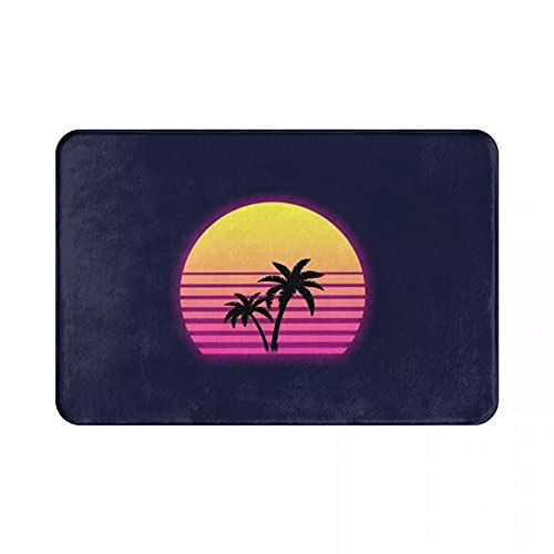 N/Ａ 3D Drucken Fußmatte Synthwave Sonne Palmen Fußmatte Teppichmatte Teppich Polyester PVC rutschfeste Bodendekor Bad Badezimmer Küche Wohnzimmer-24x32 inch von N/Ａ