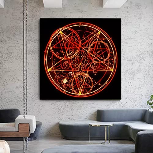 N/Ａ Dekorative Drucke aus Leinwand Doom Pentagram Magic Circle Leinwand Malerei Poster und Drucke Wandkunst Bild für Wohnzimmer Home Decor -60x60cm von N/Ａ