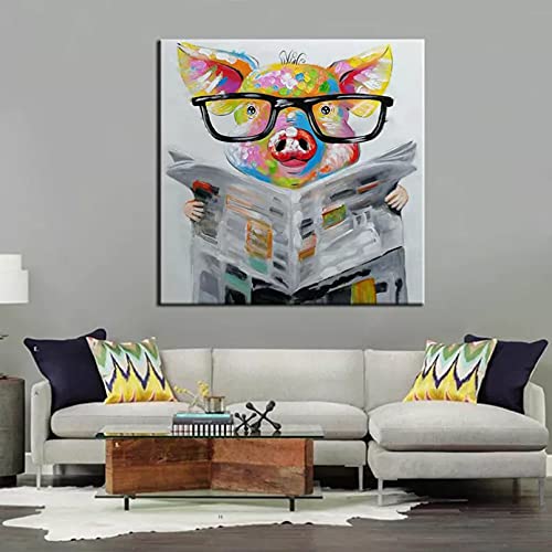 N/Ａ Dekorative Drucke aus Leinwand Moden Graffiti Ölgemälde auf Leinwand EIN Schwein liest eine Zeitung Wandkunst Poster und druckt Bilder für Wohnzimmer Home Decor-60x60cm von N/Ａ