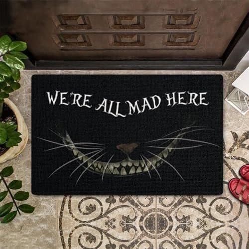 N/Ａ Fußmatte innen fussmatte außenWe're All Mad Here Katzen-schwarzer Hintergrund-Entwurfs-Fußmatten-Ausgangsdekor deko Wohnzimmer von N/Ａ