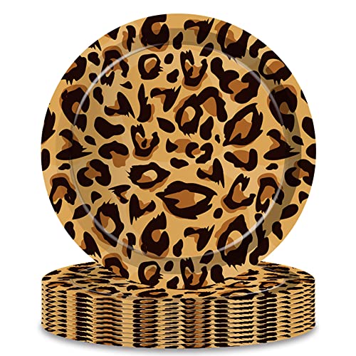 NA 17,8 cm Leopard Party Teller, Leopard Runde Pappteller Dinner Dessertteller Einwegteller für Babyparty Dschungel Safari Zoo Tier Thema Geburtstag Party Supplies, 24 Stück von N\\A