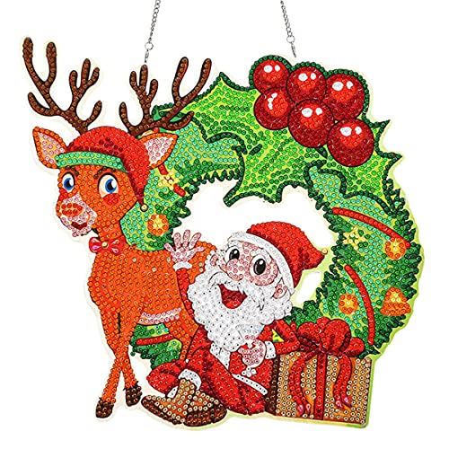 NA 5D Diamond Painting, DIY Türkranz Weihnachten, Weihnachten Runde Kranz Set Weihnachtskranz für Erwachsene Kinder Ornamente von N\A