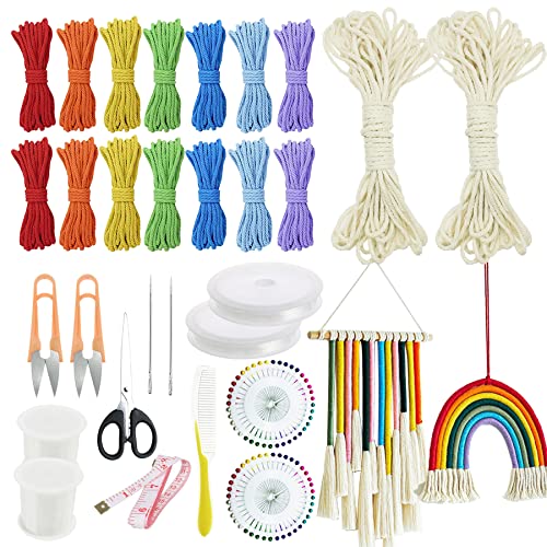 NA Allazone Makramee Wandteppich Regenbogen, 8 Pack Regenbogen Wandbehang Gewebte Quaste, Perlennadel, Kristallschnurseil für Schlafzimmer Kinderzimmer Baby Kinderzimmer (Klein) von N\A