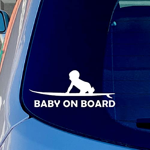 NA Baby on Surf Board Lustiger Vinyl-Aufkleber für Auto, LKW, Fenster, Stoßstange, 17,8 cm, Weiß von N\A