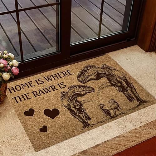 NA Fussmatte Aussen Haustür Funny Home is Where The Rawr is Fußmatte, Dinosaurier-Willkommensmatte, Heimdekoration, lustige Fußmatte, Geschenkidee Schlafzimmer deko Wohnzimmer von N\\A