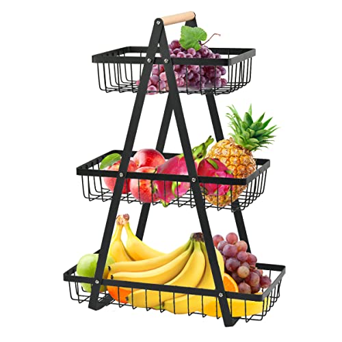 BOPHIS Obstkorb Brotkorb 3 Etagere Obst Etagere, Metall Obstschale Etagere Brotkorb Gemüsekorb Etagere mit 3 Ebenen, Obsthalter für Küche Obst Gemüse Snacks Aufbewahrung mit Schraubendreher von BOPHIS