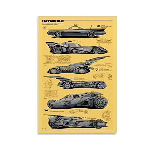 NA Poster Kunstdrucke Evolution of Batmobile Poster Bilddruck Moderne Familienzimmer Dekor Poster 60X90cm Kein Rahmen von N\\A