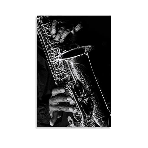 NA Poster Kunstdrucke Fotoposter Musiker spielt Saxophon, Schwarz und Weiß, dekoratives Gemälde, Wohnzimmer, Gemälde, 60X90cm Kein Rahmen von N\\A
