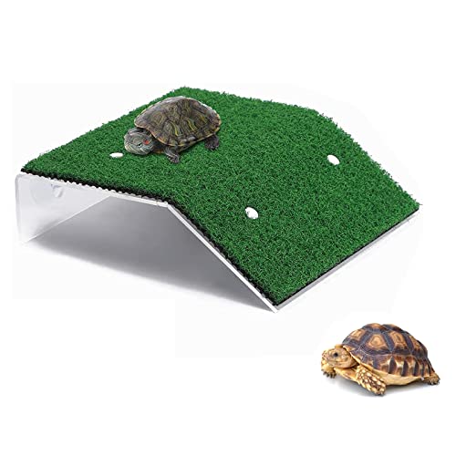 Yoaeyok Schildkröte Basking Platform, Realistischer Grüner Rasen Kletterleiter Simulation Rasen Plattform, Turtle Dock mit Saugnapf, Terrarien Dekoration für Schildkröten Reptilien von Yoaeyok