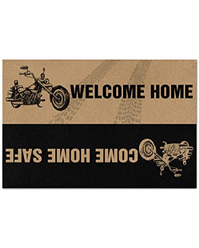 NA Welcome Home Come Home Safe Biker Chopper Fußmatte für drinnen und draußen, warmes Hausgeschenk, Willkommensmatte, Geschenk für Biker-Chopper-Liebhaber von N\\A