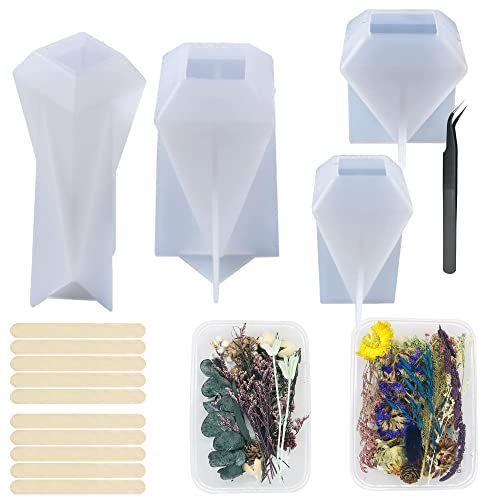 Woohome Kristallturm Schmuck Epoxidharz Silikonform, 4 Stück Wirbelkörper Gießform Resin Form Turm Silikonform für Schmuck mit Trockenblumen, Pinzette für DIY Harzblumen Kristalle von Woohome