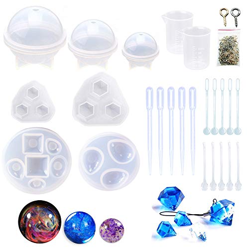 NA Woohome Schmuck Silikonform Gießform Resin Form, 7 Stück Ball und Rautenform Harz Gießen Form, 100 Stück Auge Schraube Pins and 17 Stück Schmuck Werkzeug für Schmuck Handwerk DIY von N\A