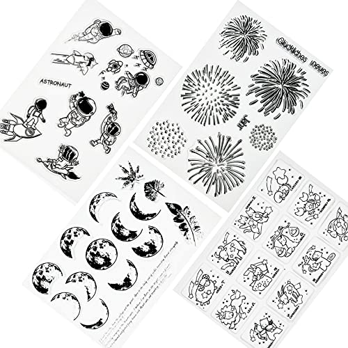 NA Yayatty 4 Blätter Clear Stempel Silikon Silikonstempel Clear Stamp, Vintage Silikon Stempel Set Feuerwerk Mond Astronauten Konstellation Clear Stamps für DIY Journal Scrapbooking NA Yayatty 4 Blätter Clear Stempel Silikon Silikonstempel Clear Stamp, Vintage Silikon Stempel Set Feuerwerk Mond Astronauten Konstellation Clear Stamps für DIY Journal Scrapbooking von Buosha