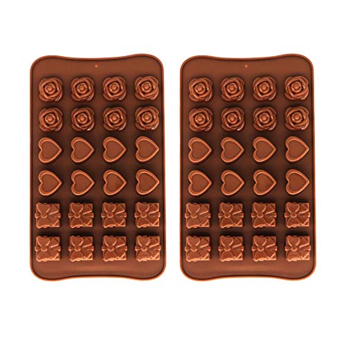 2 Stück Silikon Schokoladenform, 3D Schokolade Silikonform 24 Mulden Pralinen BPA Frei Verschiedene Backformen Silikon-Backform Pralinen für Backen Süßigkeiten Eiswürfel von NEUSID