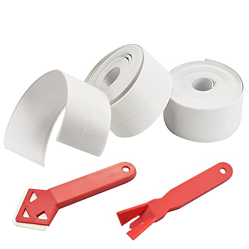VCRANONR 4-teiliges Set Sealer Dichtungsstreifen PVC Selbstklebend Flexibles Dichtband Weiß Fugendichtungsband Bad 3,2 M x 3,8 CM Dichtungsband Wasserdicht 2 * Dichtungswerkzeug Dichtungsstreifen von VCRANONR