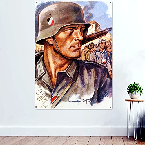 WW II War Art Banner Wandbehang Flagge GER Stahlhelm M35 M42 Uniform Wehrmacht Soldier Poster Home Decor Malerei Tapisserie 96x144 cm (38x57 Zoll) von N\A