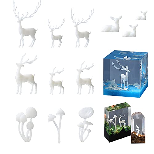 Woohome 12 Stück 3D Mini Elch Mini Pilz Epoxy Silikonform Füller Gießform Füller Harz Füller Resin Filler Schmuck Schmuckherstellung Resin Mold Filler für Silikonformen, Handgemachtes Geschenk von Woohome