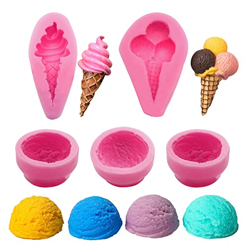 Woohome 3D Form Silikon Backform Silikonformen Fondant, 5 Stück 3D Eiskugel Silikonform und Mini Eis Silikon Fondant Formen für Kuchen Schokolade Dessert Dekor DIY Kerzenseife (Style 1) von Woohome