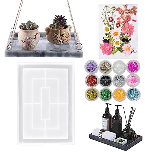 Woohome Resin Silikonform Großes Rechteck Rolltablett mit Kante Gießform Silikonform, Dekoratives Brett Epoxidharz Formen, Getrockneten Blumen Pailletten für DIY Epoxidguss, Wandbehang von Woohome