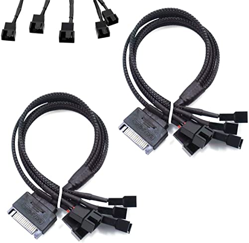 ZHTH Netzadapterkabel, 15-poliger SATA-Stecker auf 5-Lüfter, 12 V, ummanteltes Netzadapterkabel, SATA auf 3-polig/4-polig, PMW, PC-Gehäuse, Netzadapterkabel, 2 Stück von N\A