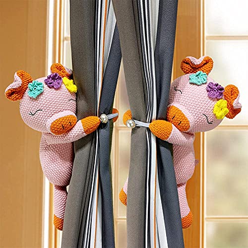 Raffhalter mit Cartoon-Vorhangschnalle, Tierriemen, Vorhanghaken, Vorhang-Clip, Raffhalter für Kinderzimmer, Fensterdekorationen (rosa Schweinchen), 2 Stück von N\C