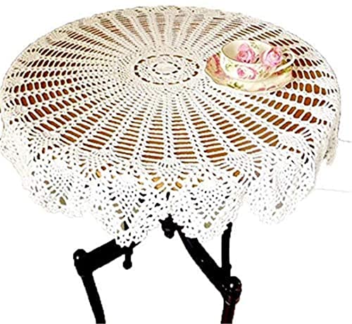 AMIPOS Runde Tischdecken aus Baumwolle Spitze Handgehäkelte Tischdecken Tischdecken Tischdecken für Home Hochzeit Party Dekoration Weiß 90cm von N\C