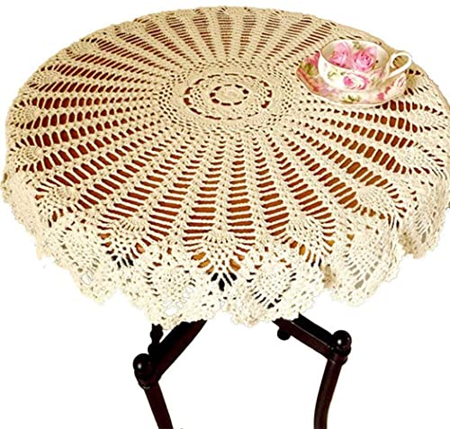 AMIPOS 90cm Runde Vintage Beige Handgemachte Häkelspitze Deckchen Häkeldecken Baumwolle Tischdecken Tischdecken Tischdecken Hochzeit Zuhause Party Dekor (Beige) von N\C