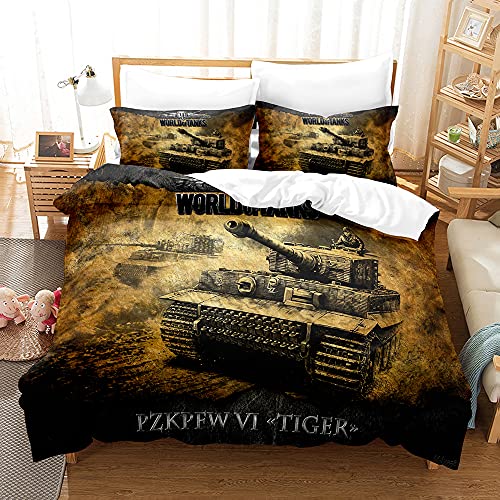 NC Bettwäsche 155x220 cm Panzer 3 teilig Bettbezug Set Tank Militärfan Microfaser Bettbezüge Bed Cover und 2 Kissenbezug 80x80 cm mit Reißverschluss von NC