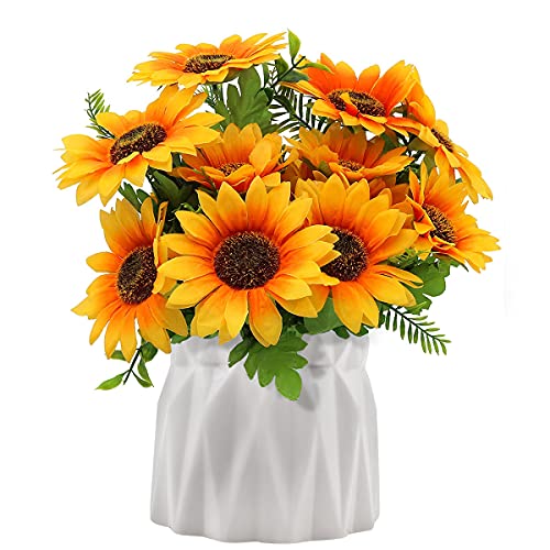 Künstlicher Sonnenblumenstrauß künstliche Seidenblumen mit Keramikvase Stoff künstliche Blumen Sonnenblumen Realistische für Home Hotel Büro Hochzeit Garten Dekor Blumenarrangement Bouquet mit Vase von N\C