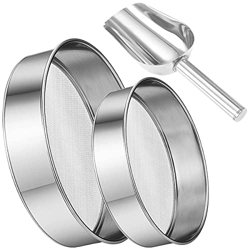NC 2PCS Mehlgitter-Sieb mit einem Mehllöffel Küche Feines Mesh-Sieb Sieb Edelstahl Silber Netto Mehlsieb Sieb Sieb Sieb Backen Pulverförmiges Zuckerfilter-Netz 40 Mesh (15CM + 20CM) von NC