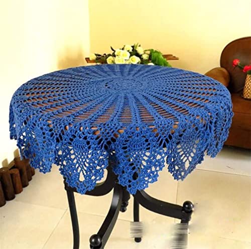 NC NC AMIPOS Runde Tischsets aus Baumwolle, handgefertigt, Häkelspitze, Blau, 90 cm von N\C