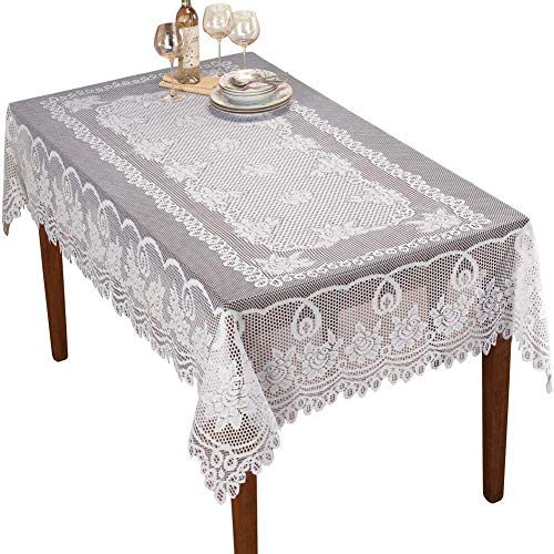 NC NC AMIPOS – weiße Spitzendeckchen mit Häkeln, waschbar, aus Jacquard-Polyester, für Hochzeit, Party, Restaurant, Bankett, Picknick-Dekoration (Weiß, 152 x 228 cm) von N\C