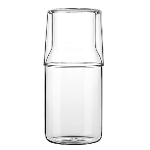 NachttischWasserkaraffenSet mit TumblerGlasSet für Schlafzimmer Nachttisch GlasMundspülflasche für Badezimmer Haushalt Glas Saft Wasserkrug Kaltwasserflasche mit Tasse 500 ml (transparent) von N\C