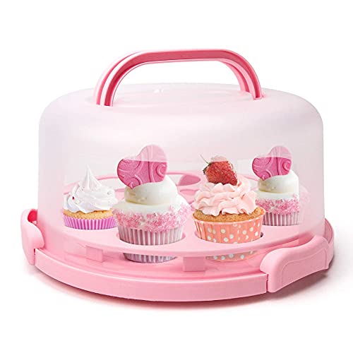 Ruihe Kuchenträger mit Griff, Cupcake-Träger, 25,4 cm, runder Behälter für 25,4 cm oder weniger Größe, Rosa von N\C
