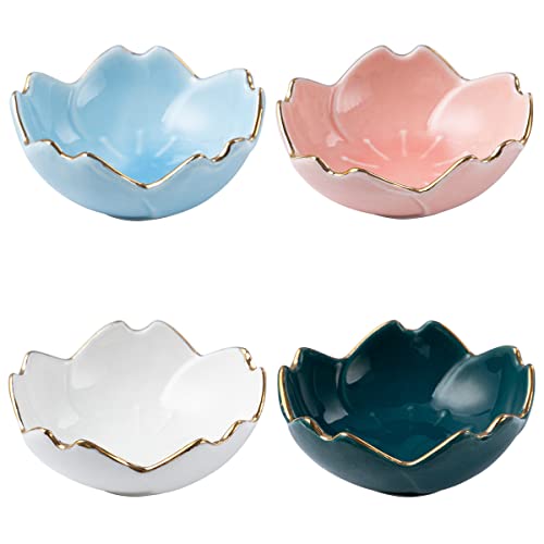 NC WideSmart 4 Pieces Ceramic Bowls Small Sauce Bowls Dip Bowls Snack Bowls Mini Dip Bowls Flower Shape Serving Bowls Appetizer Dip Bowls Dessert Bowls Appetizer Snack Soy Sauce Spice Bowl von N\C