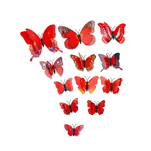 12 Stück 3D Schmetterlinge Wandsticker Abziehbilder Abziehbilder DIY Deko mit Doppelflügeln für die Dekoration des Hauses Rot von N/D