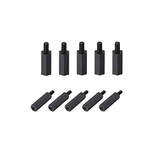 M3 x 15 mm + 6 mm männlich-weiblich Hex Nylon PCB Motherboard Abstandshalter für FPV Drohne Quadcopter, Computer und Leiterplatte, schwarz, 75 Stück von N/D