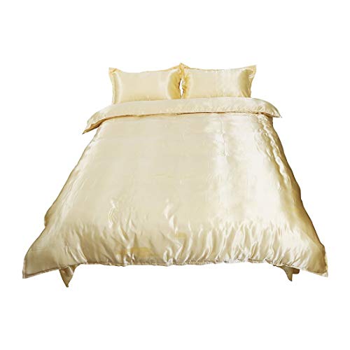 N/D 3 Stück Seide Satin Gold als Bettwäsche-Set, einfarbig, Bettbezug und Kissenbezug, aus Seide, von N/D