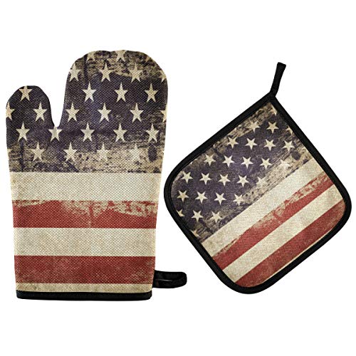 N/E RXYY Amerikanisch USA Flagge Star Ofenhandschuhe Gesteppt Baumwolle Beschichtung Topflappen BBQ Handschuhe-Ofenhandschuhe Hitzebeständig Küche Sicher Matten für Backen Kochen von HMZXZ