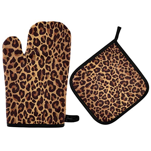 N/E RXYY Tier Leoparden Haut Muster Ofenhandschuhe Gesteppt Baumwolle Beschichtung Topflappen BBQ Handschuhe-Ofenhandschuhe Hitzebeständig Küche Sicher Matten für Backen Kochen von HMZXZ