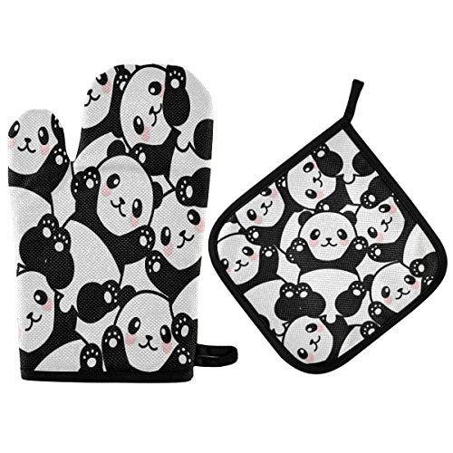 N/E RXYY Tier Niedlich Panda Muster Ofenhandschuhe Gesteppt Baumwolle Beschichtung Topflappen BBQ Handschuhe-Ofenhandschuhe Hitzebeständig Küche Sicher Matten für Backen Kochen von HMZXZ